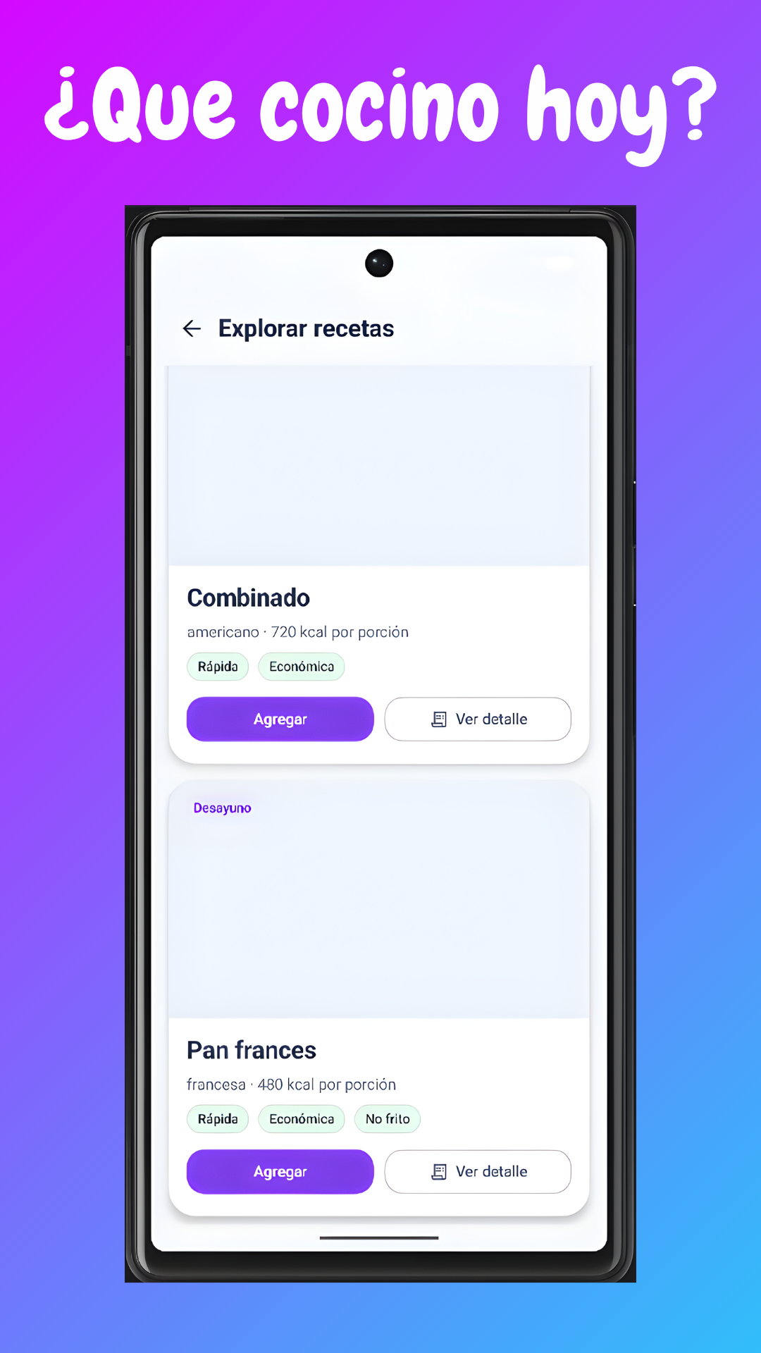 Vista de recetas en Xhuna